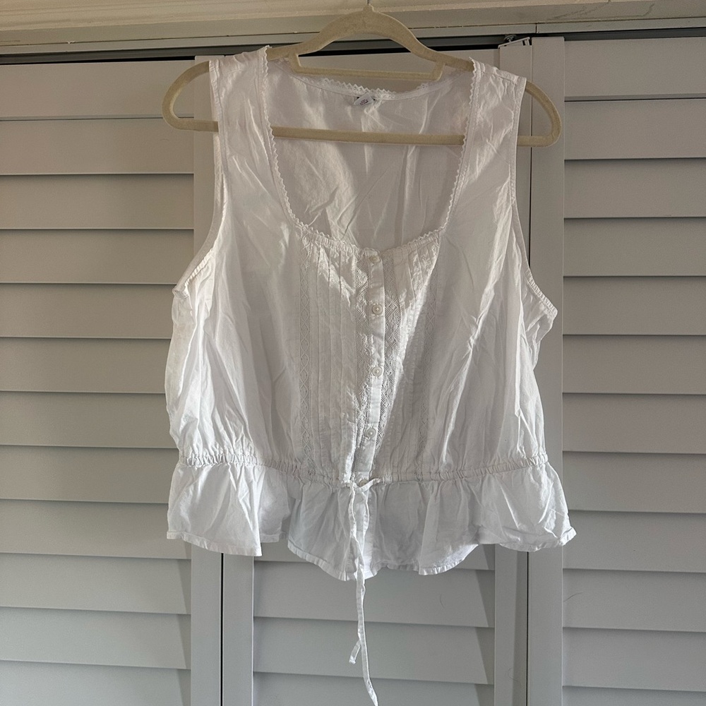 Old Navy Cotton White Sleeveless Button-Front Drawstring Peplum Camisole